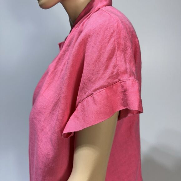 Talbots Linen Dress Women’s L P Petite Large Pink Short Sleeve Inverted Notch - Picture 3 of 9